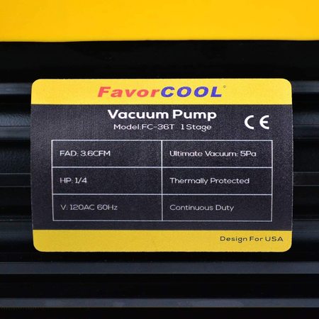 Favorcool 3.6CFM 1/4HP Single-Stage Rotary Vane Vacuum Pump FC-36T